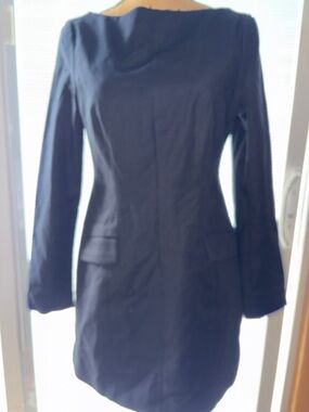 Long-Sleeve Black Dress with Pocket Flap Detail and Zippered Back